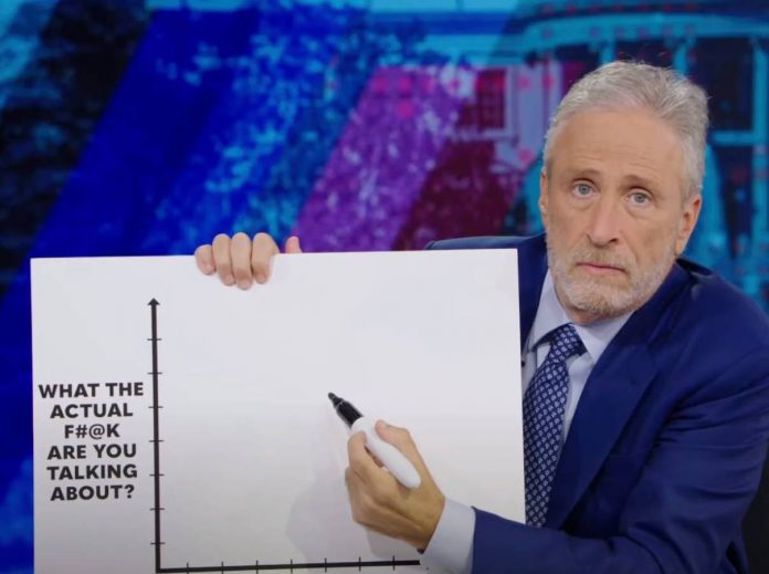 Watch Jon Stewart Help Undecided Voters Pick Between Kamala Harris and Donald Trump