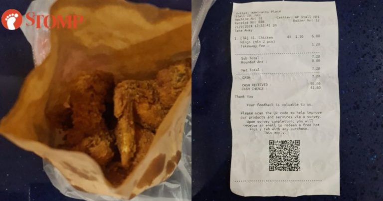 ‘Daylight robbery’: Customer slams $1.20 takeaway fee for chicken wings at Woodlands foodcourt, Singapore News